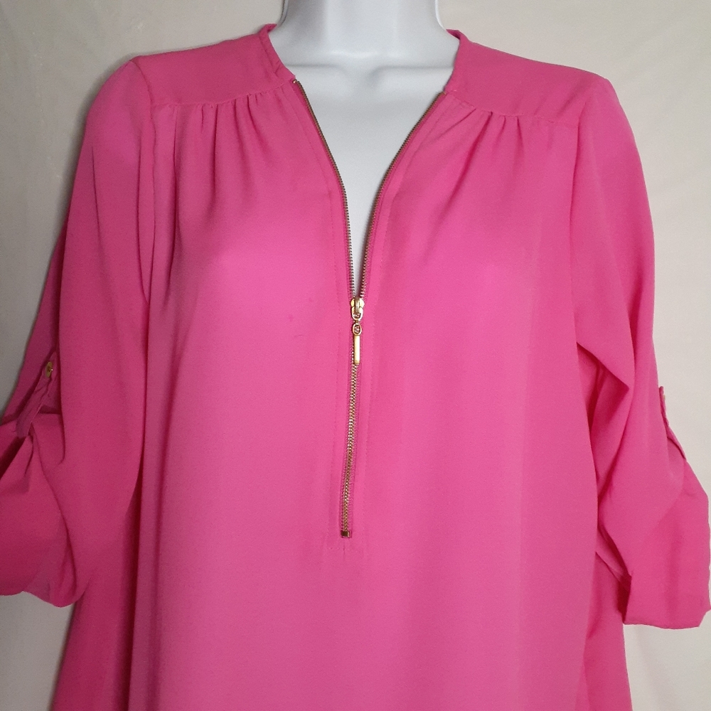 Marisol Semi-shear Bright Pink Women Blouse SZ M - Picture 4 of 8